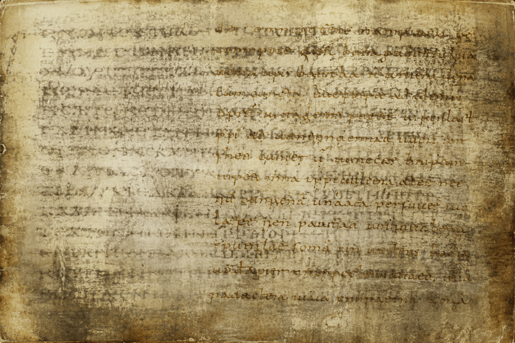 Altes Pergament mit mehreren übereinanderliegenden Schriftschichten als Symbol für ein Palimpsest.